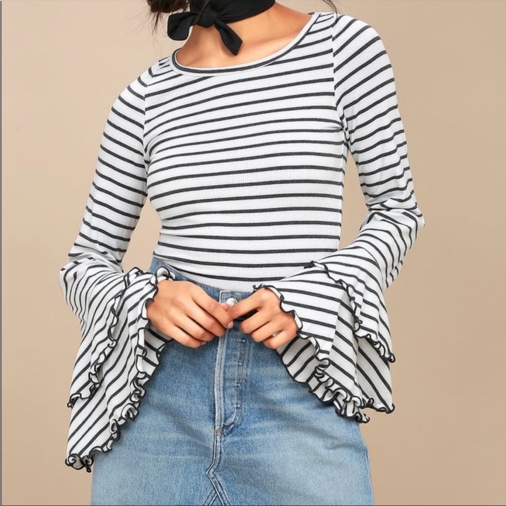 Good Find Grey and White Striped Long Sleeve Top